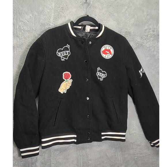 H&M Divided Womens Bomber Varsity Goth Rock Size 12 Button Down Jacket - Picture 3 of 10